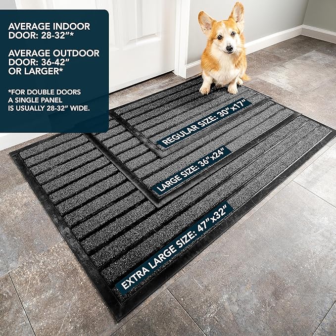 ubdyo Extra Durable Door Mat - Dirt Trapping Outdoor Welcome Mats - Non-Slip Outdoor Indoor Entrance - Low Profile Front Doormat (47" x 32", Bright Black)