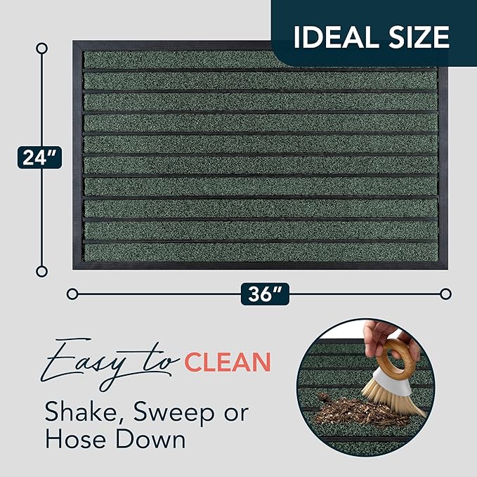 ubdyo Extra Durable Door Mat - Dirt Trapping Outdoor Welcome Mats - Non-Slip Outdoor Indoor Entrance - Low Profile Front Doormat (36" x 24", Bright Green)