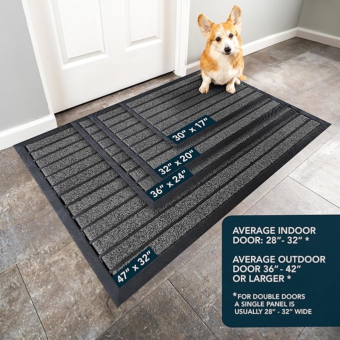 ubdyo Extra Durable Door Mat - Dirt Trapping Outdoor Welcome Mats - Non-Slip Outdoor Indoor Entrance - Low Profile Front Doormat (32" x 20", Bright Grey)