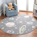 SAFAVIEH Carousel Kids Collection 8' Round Grey/Lavender CRK103F Outer Space Non-Shedding Playroom Nursery Bedroom Area Rug