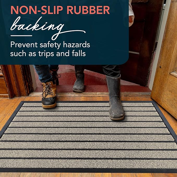 ubdyo Extra Durable Door Mat - Dirt Trapping Outdoor Welcome Mats - Non-Slip Outdoor Indoor Entrance - Low Profile Front Doormat (36" x 24", Bright Beige)