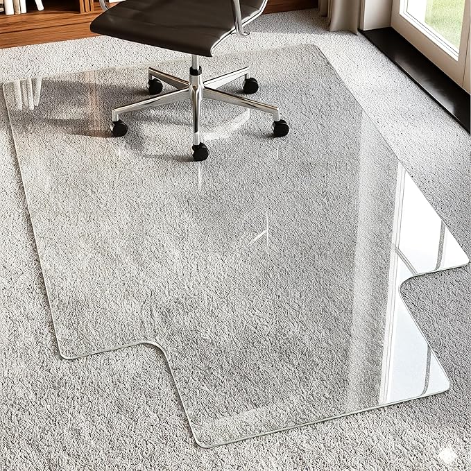 Antok Irregular Tempered Glass Chair Mat, 36"x48" Office Chair Mat for Carpet & Hardwood Floors, Heavy Duty 0.2" Desk Chair Mat for Smooth Rolling at Home or Office