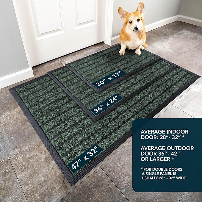 ubdyo Extra Durable Door Mat - Dirt Trapping Outdoor Welcome Mats - Non-Slip Outdoor Indoor Entrance - Low Profile Front Doormat (47" x 32", Bright Green)