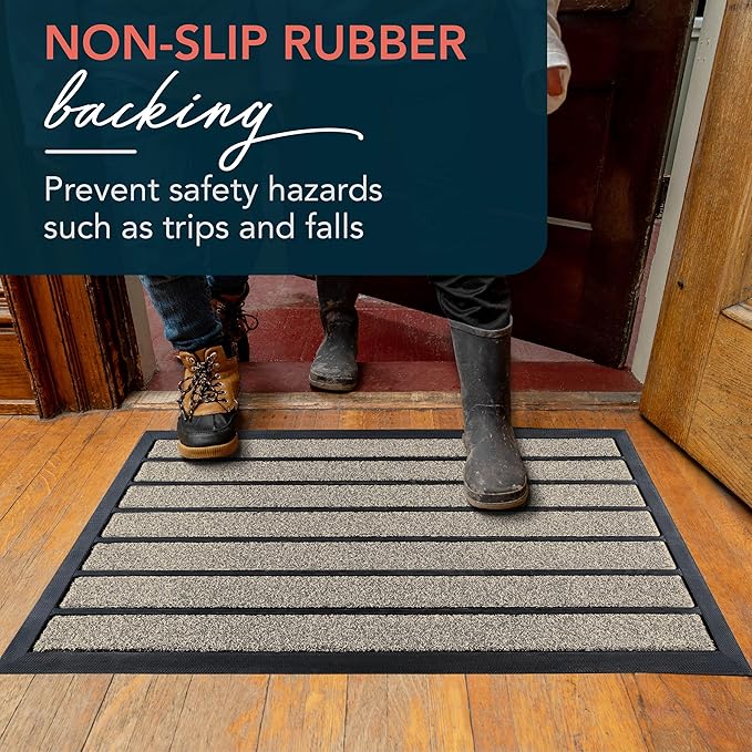 ubdyo Extra Durable Door Mat - Dirt Trapping Outdoor Welcome Mats - Non-Slip Outdoor Indoor Entrance - Low Profile Front Doormat (30" x 17", Bright Beige)