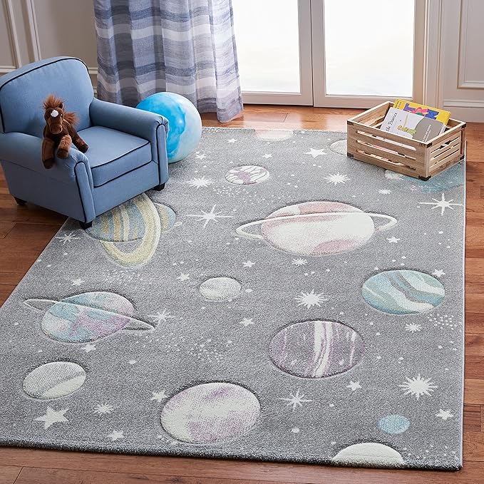 SAFAVIEH Carousel Kids Collection Area Rug - 9' x 12', Grey & Lavender, Non-Shedding & Easy Care, Ideal for High Traffic Areas for Boys & Girls in Playroom, Nursery, Bedroom (CRK103F)