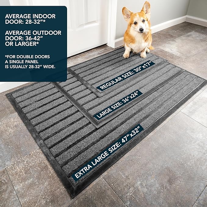 ubdyo Extra Durable Door Mat - Dirt Trapping Outdoor Welcome Mats - Non-Slip Outdoor Indoor Entrance - Low Profile Front Doormat (36" x 24", Bright Grey)
