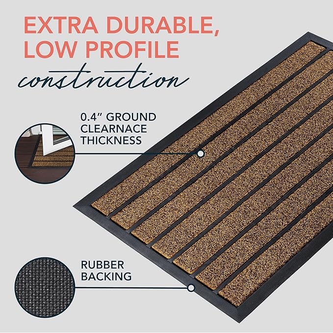 ubdyo Extra Durable Door Mat - Dirt Trapping Outdoor Welcome Mats - Non-Slip Outdoor Indoor Entrance - Low Profile Front Doormat (30" x 17", Bright Brown)