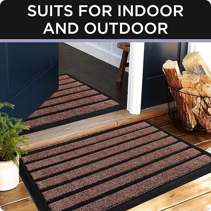 ubdyo Extra Durable Door Mat - Dirt Trapping Outdoor Welcome Mats - Non-Slip Outdoor Indoor Entrance - Low Profile Front Doormat (30" x 17", Bright Burgundy)