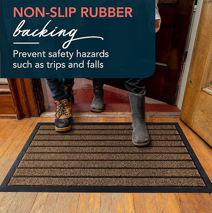 ubdyo Extra Durable Door Mat - Dirt Trapping Outdoor Welcome Mats - Non-Slip Outdoor Indoor Entrance - Low Profile Front Doormat (32" x 20", Bright Brown)