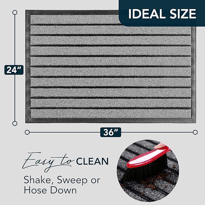 ubdyo Extra Durable Door Mat - Dirt Trapping Outdoor Welcome Mats - Non-Slip Outdoor Indoor Entrance - Low Profile Front Doormat (36" x 24", Bright Grey)