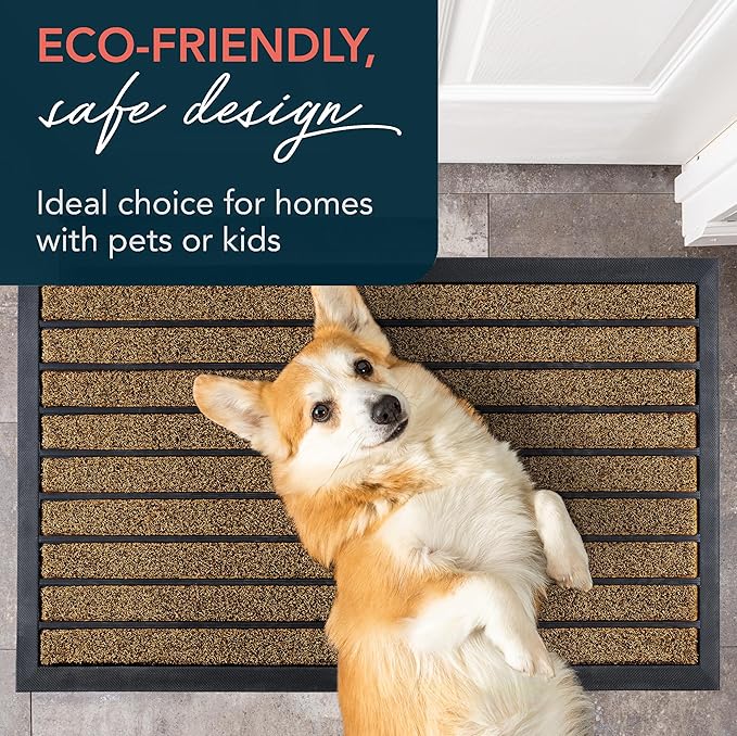 ubdyo Extra Durable Door Mat - Dirt Trapping Outdoor Welcome Mats - Non-Slip Outdoor Indoor Entrance - Low Profile Front Doormat (32" x 20", Bright Brown)