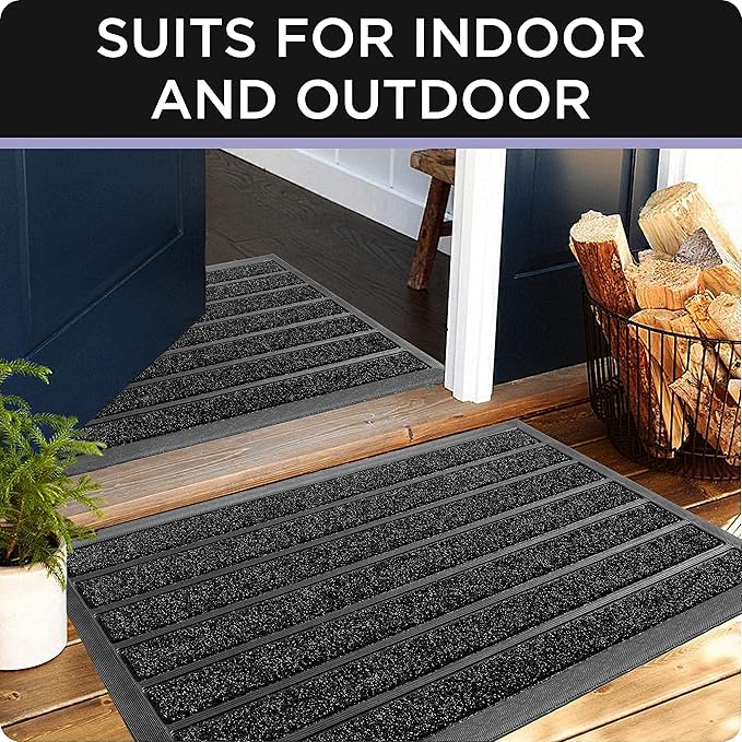ubdyo Extra Durable Door Mat - Dirt Trapping Outdoor Welcome Mats - Non-Slip Outdoor Indoor Entrance - Low Profile Front Doormat (30" x 17", Bright Black)